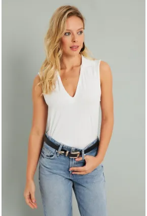 Kadın Polo Yaka Bluz Beyaz AYD276