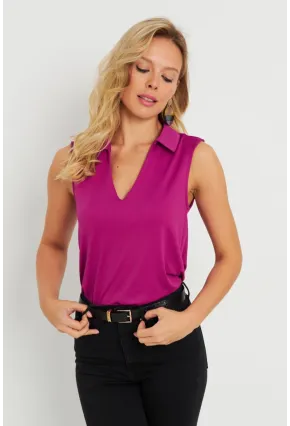 Kadın Polo Yaka Bluz Fuşya AYD276