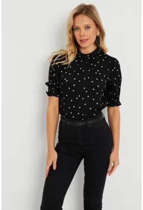 Kadın Puantiyeli Bluz Siyah AYD283