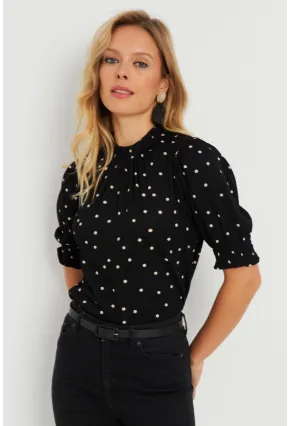 Kadın Puantiyeli Bluz Siyah AYD283