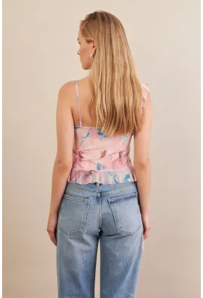 Kadın Pudra Desenli Fırfırlı Şifon Bluz FS033