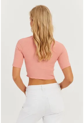 Kadın Pudra Kolları İncili Crop Bluz AYD298