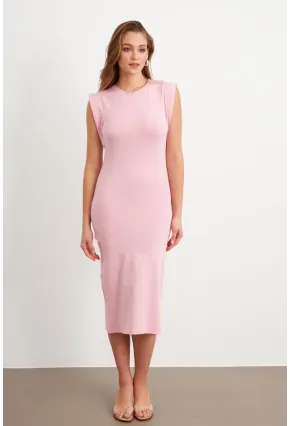Kadın Pudra Kolsuz Basic Midi Elbise FLU7109