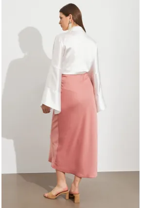 Kadın Pudra Saten Çan Etek SE20