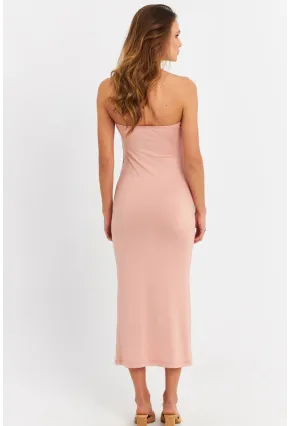 Kadın Pudra Straplez Midi Elbise EY3080