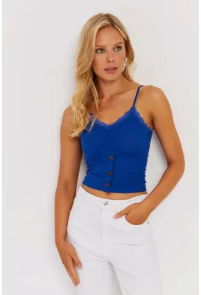 Kadın Saks Askılı Dantelli Bluz MK03-90