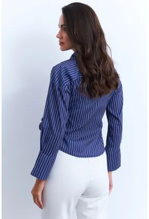 Kadın Saks Bağlamalı Gömlek KED171