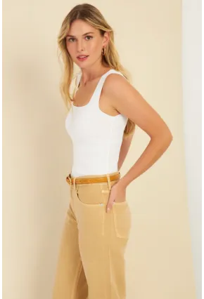 Kadın Saks-Beyaz İkili Kare Yaka Triko Bluz SMT226