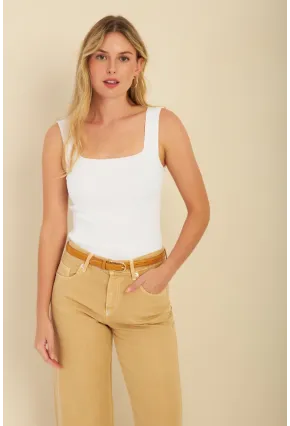 Kadın Saks-Beyaz İkili Kare Yaka Triko Bluz SMT226