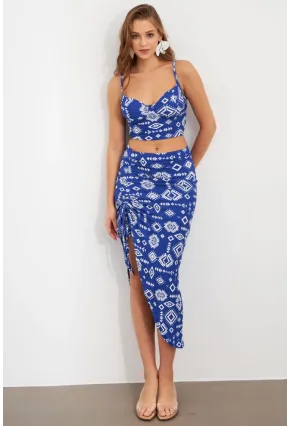 Kadın Saks Büzülebilir Etekli Takım LİT1048