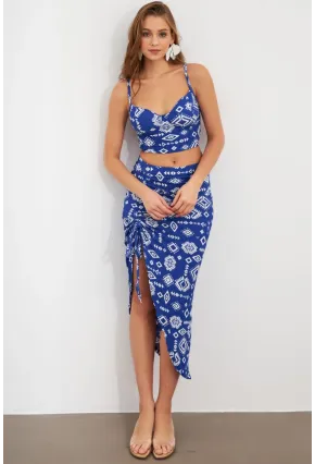 Kadın Saks Büzülebilir Etekli Takım LİT1048