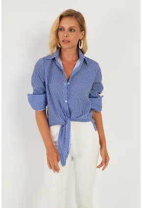 Kadın Saks Çizgili Gömlek ZER408