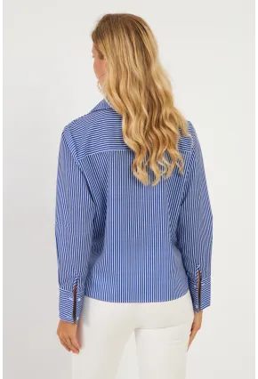 Kadın Saks Çizgili Gömlek ZER408