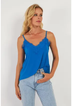 Kadın Saks Dantel Detaylı Atlet AYD265