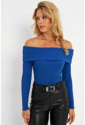 Kadın Saks Madonna Yaka Kaşkorse Bluz XL2210