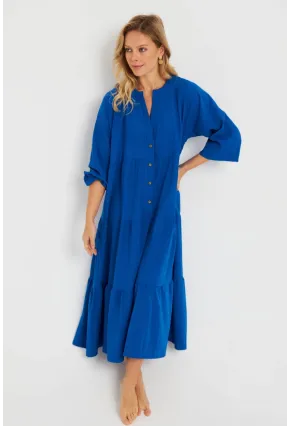 Kadın Saks Salaş Midi Elbise MQ982