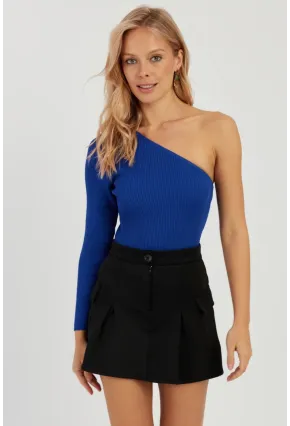 Kadın Saks Tek Omuz Triko Bluz YV204