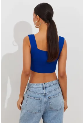 Kadın Saks Triko Crop Atlet YV118