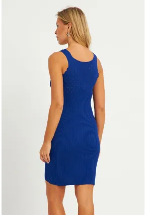 Kadın Saks Triko Mini Elbise SMT240