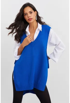 Kadın Saks Triko Süveter YV103