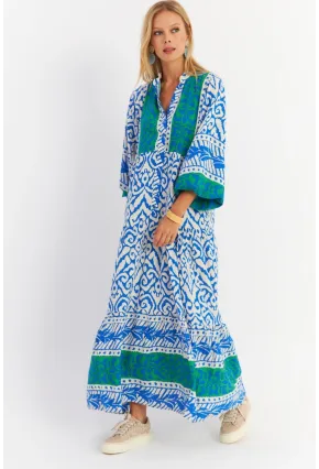 Kadın Saks-Yeşil Volanlı Maxi Elbise MALO11