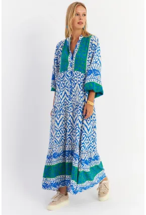 Kadın Saks-Yeşil Volanlı Maxi Elbise MALO11