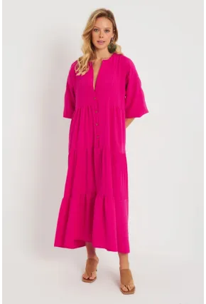 Kadın Salaş Midi Elbise Fuşya Q982