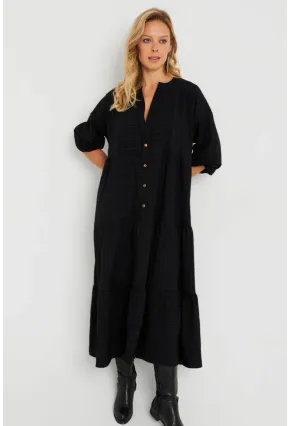 Kadın Salaş Midi Elbise Siyah Q982
