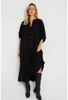 Kadın Salaş Midi Elbise Siyah Q982