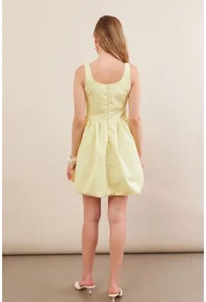 Kadın Sarı Askılı Mini Balon Elbise ERL105