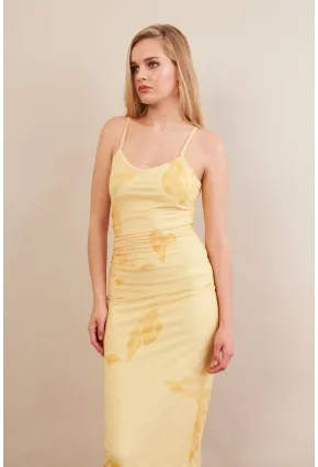 Kadın Sarı Astarlı Midi Tül Elbise MRS130