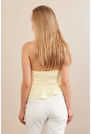 Kadın Sarı Boyun Bağlamalı Keten Yelek FS129