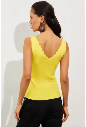 Kadın Sarı Merdiven Yaka Triko Bluz YV83