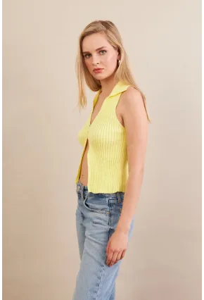 Kadın Sarı Polo Yaka Yumoş Yelek ZH050