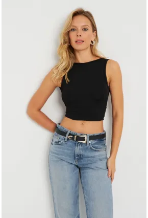 Kadın Sırt Bağlamalı Crop Bluz Siyah EY2733