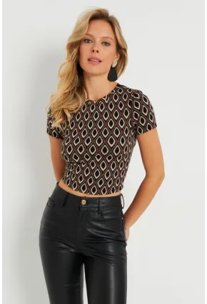 Kadın Sırt Dekolteli Crop Bluz Kahverengi AYD271