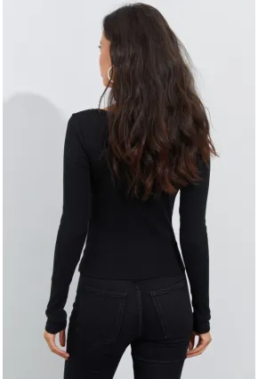 Kadın Siyah Agraflı Kaşkorse Bluz B1908