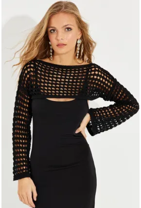 Kadın Siyah Ajurlu Bolero YV115