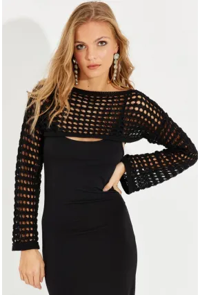 Kadın Siyah Ajurlu Bolero YV115