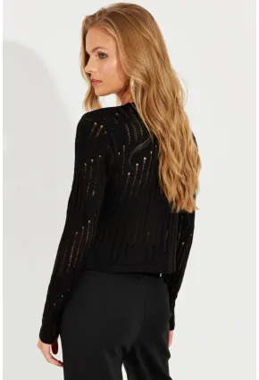 Kadın Siyah Ajurlu Kısa Hırka SF2511