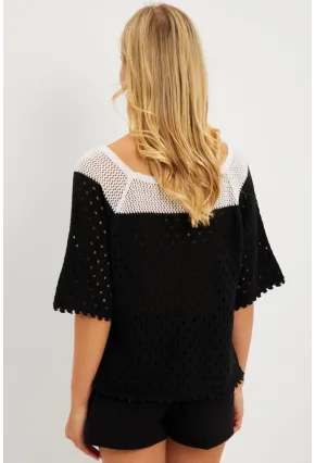 Kadın Siyah Ajurlu Triko Bluz YV230