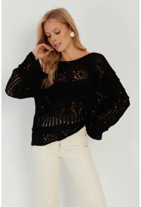 Kadın Siyah Ajurlu Triko Bluz YZ620