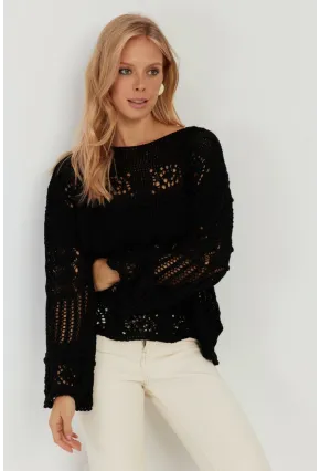 Kadın Siyah Ajurlu Triko Bluz YZ620