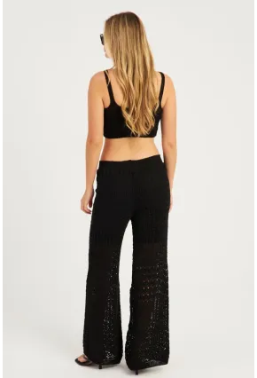 Kadın Siyah Ajurlu Triko Pantolon YZ3062