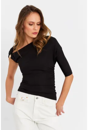Kadın Siyah Aksesuarlı Bluz EY3074