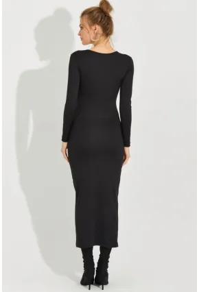 Kadın Siyah Aksesuarlı Midi Elbise EY2591
