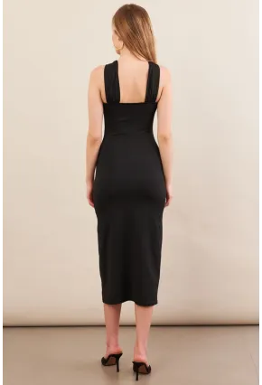 Kadın Siyah Aksesuarlı Midi Elbise İRE101