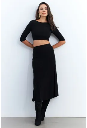 Kadın Siyah Alt Üst Crop Etek Takım ELT3844