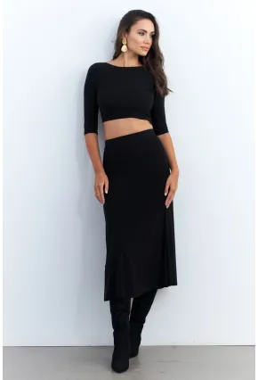 Kadın Siyah Alt Üst Crop Etek Takım ELT3844