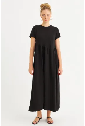 Kadın Siyah Asimetrik Dikişli Maxi Elbise MDMR440